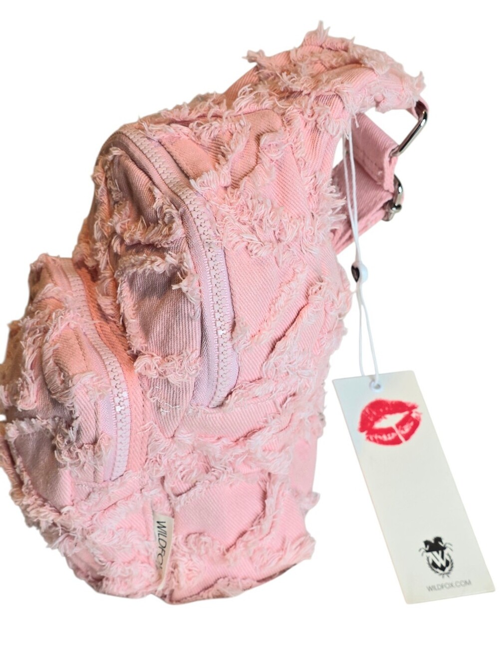 Wildfox Denim Distress Sling Body Bag 2 Exterior Pockets Adjust StrapRetail $68